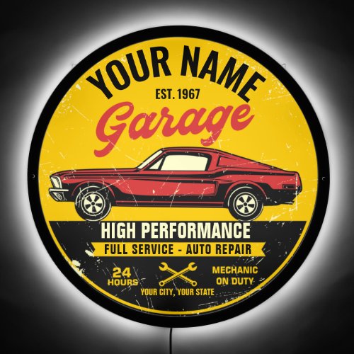 Personalized 1967 Fastback Red Classic Car Garage LED Sign