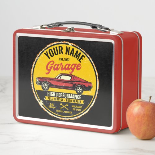 Personalized 1967 Fastback Red Classic Car Garage Metal Lunch Box