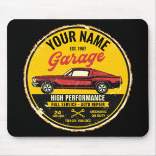 Personalized 1967 Fastback Red Classic Car Garage Mouse Pad
