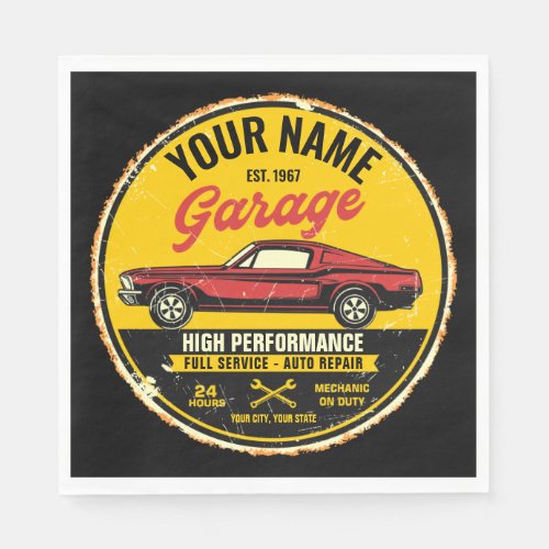 Personalized 1967 Fastback Red Classic Car Garage Napkins