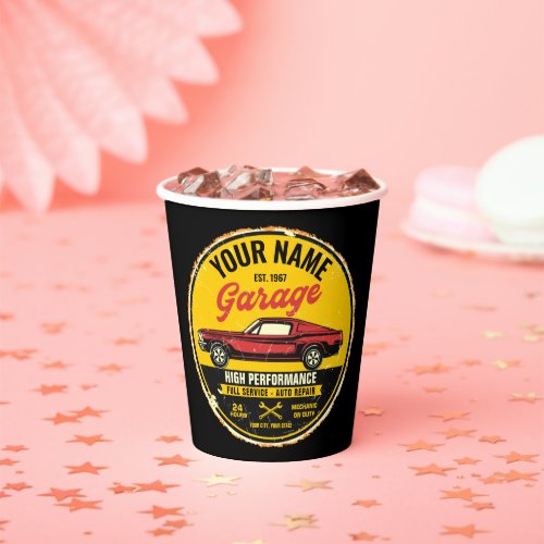 Personalized 1967 Fastback Red Classic Car Garage  Paper Cups