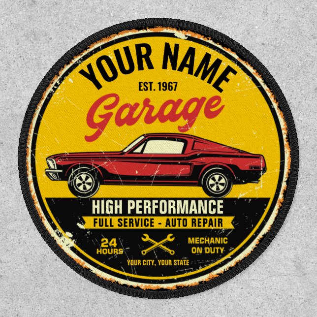 Personalized 1967 Fastback Red Classic Car Garage Patch (Front)