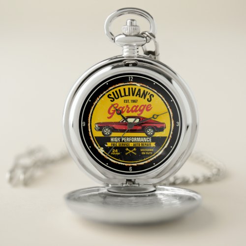 Personalized 1967 Fastback Red Classic Car Garage Pocket Watch