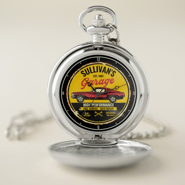 Personalized 1967 Fastback Red Classic Car Garage Pocket Watch (Inside)