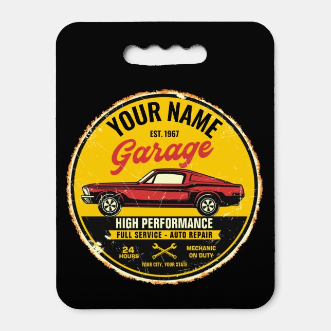 Personalized 1967 Fastback Red Classic Car Garage Seat Cushion (Front Vertical)