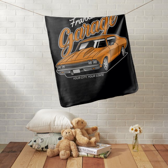 Personalized 1968 396 Classic Muscle Car Garage Baby Blanket (In Situ)