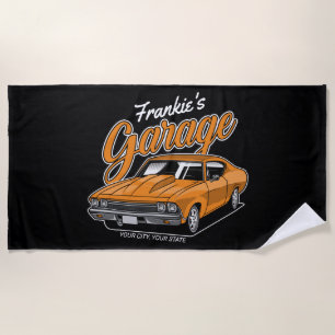 Personalized 1968 396 Classic Muscle Car Garage Beach Towel