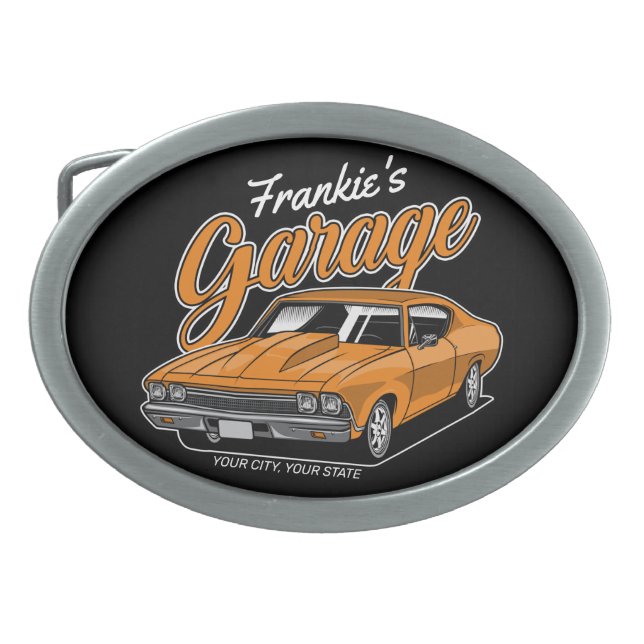Personalized 1968 396 Classic Muscle Car Garage Belt Buckle (Front)