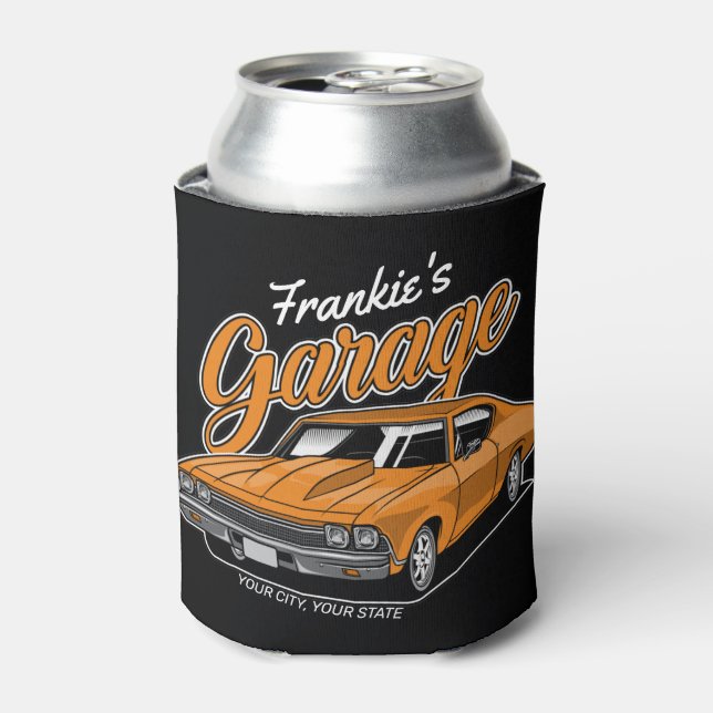 Personalized 1968 396 Classic Muscle Car Garage Can Cooler (Can Front)