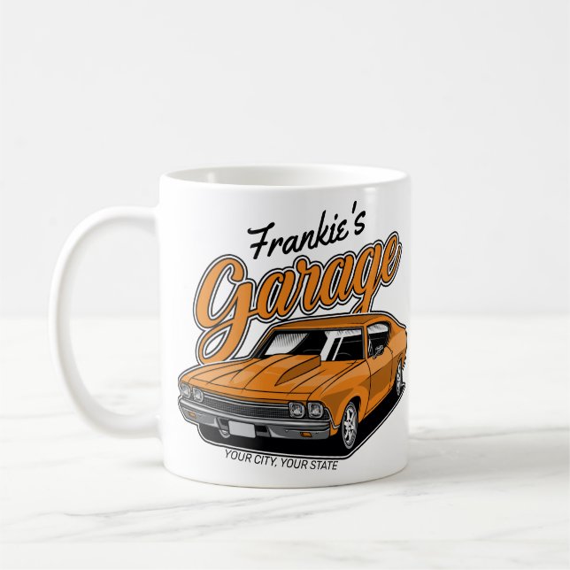 Personalized 1968 396 Classic Muscle Car Garage Coffee Mug (Left)