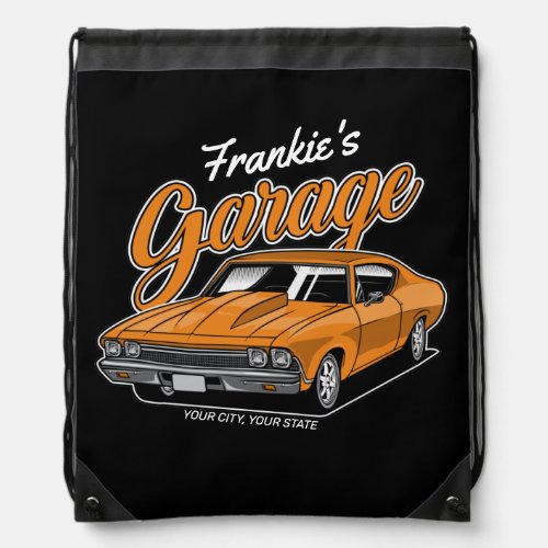 Personalized 1968 396 Classic Muscle Car Garage Drawstring Bag