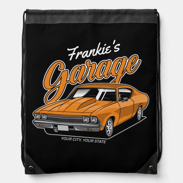 Personalized 1968 396 Classic Muscle Car Garage Drawstring Bag (Front)