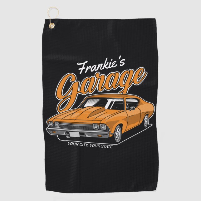 Personalized 1968 396 Classic Muscle Car Garage Golf Towel (Front)