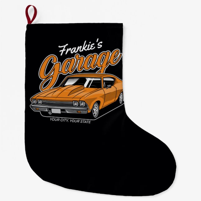Personalized 1968 396 Classic Muscle Car Garage Large Christmas Stocking (Front)