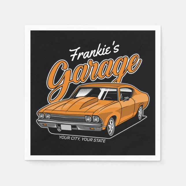 Personalized 1968 396 Classic Muscle Car Garage Napkins (Front)