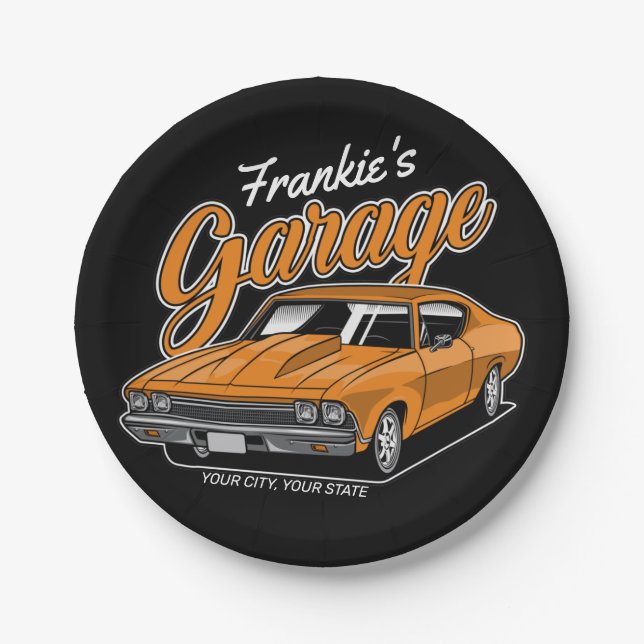 Personalized 1968 396 Classic Muscle Car Garage Paper Plates (Front)