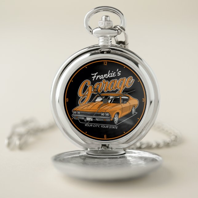 Personalized 1968 396 Classic Muscle Car Garage Pocket Watch (Inside)