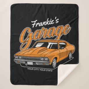 Personalized 1968 396 Classic Muscle Car Garage Sherpa Blanket