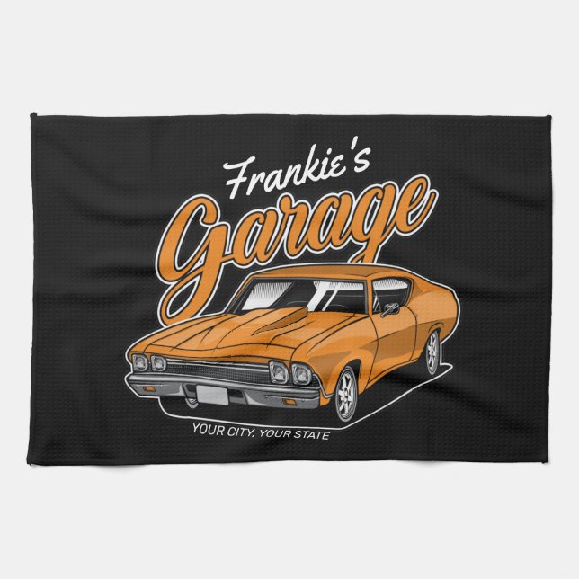 Personalized 1968 396 Classic Muscle Car Garage Th Kitchen Towel (Horizontal)
