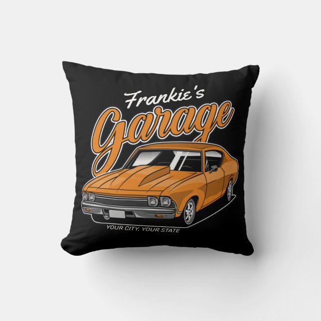 Personalized 1968 396 Classic Muscle Car Garage Throw Pillow (Front)