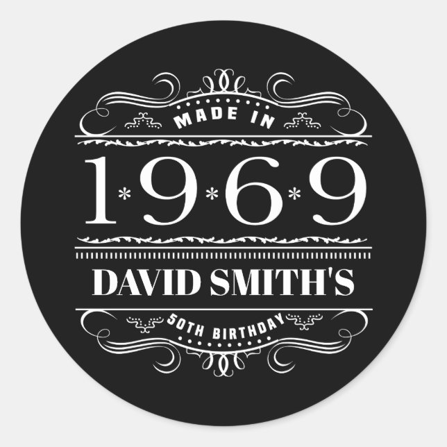 Personalized 1969 Birthday For Men Classic Round Sticker (Front)