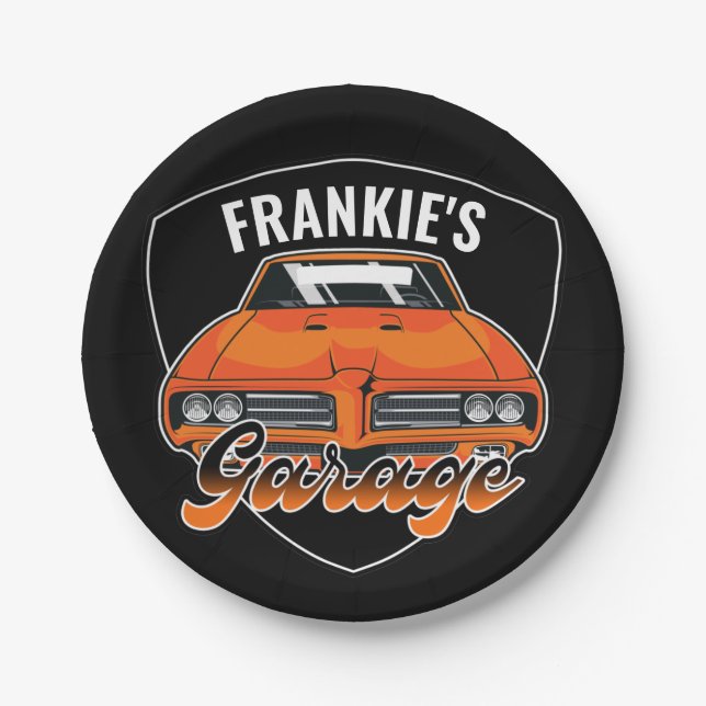 Personalized 1969 Ram Air 400 Muscle Car Garage  Paper Plates (Front)
