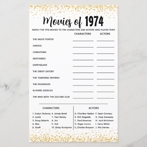Personalized 1974 Trivia Quiz for Golden Wedding