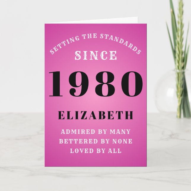 Personalized 1980 Birthday Pink Add Your Name Card (Front)