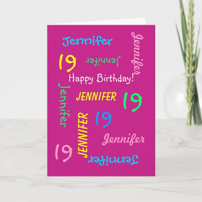 Personalized 19th Birthday Card Any Name, Pink (Front)