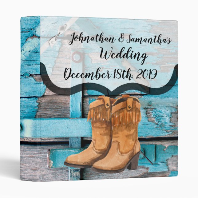 Personalized 1.5" Wedding Binder Blue Wood Barn Do (Front/Spine)