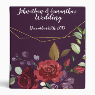 Personalized 1.5" Wedding Binder Plum Purple Roses