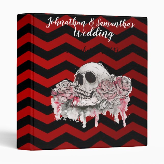 Personalized 1.5" Wedding Binder skull Rose goth C (Front/Spine)