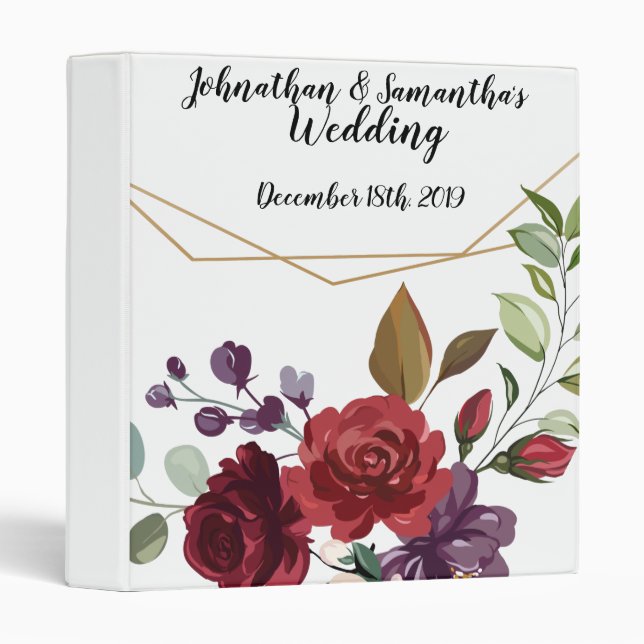 Personalized 1.5" Wedding Binder White Roses Gold (Front/Spine)