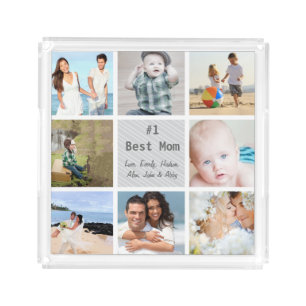 Personalized # 1 Best Mom Family Photo Collage Acrylic Tray