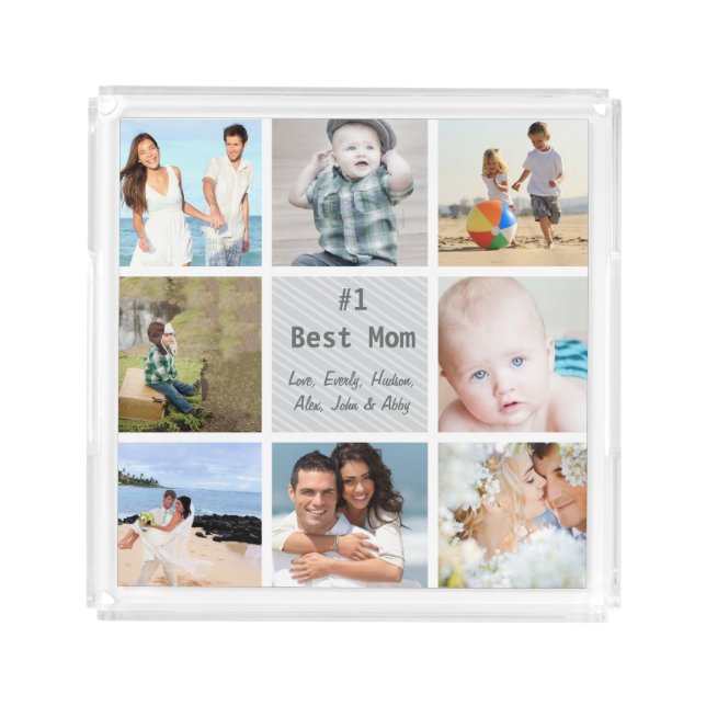 Personalized # 1 Best Mom Family Photo Collage Acrylic Tray (Front)