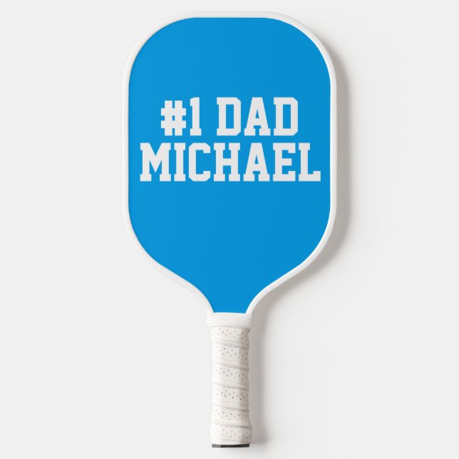 Personalized #1 Dad Father's Day Blue White Pickleball Paddle (Front)