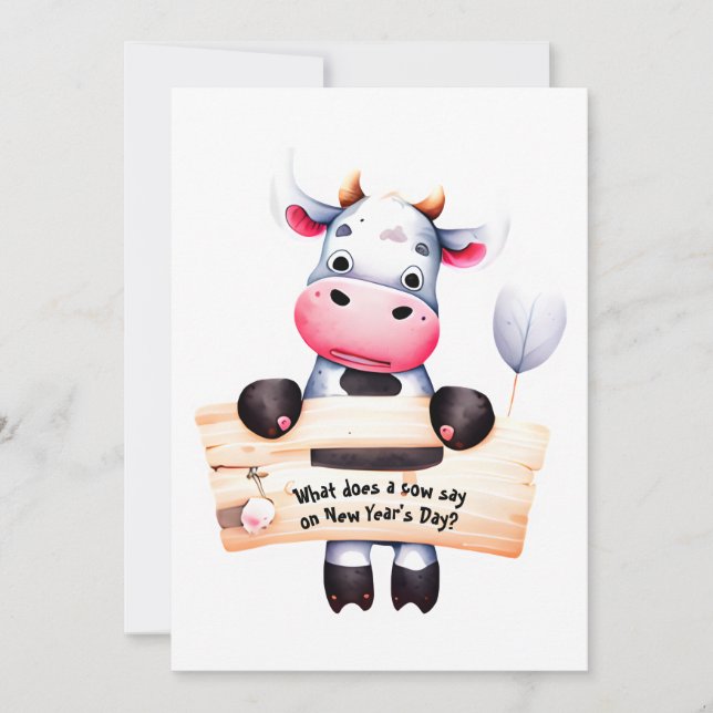Personalized #1 Dad Joke Funny Cow New Year's Card (Front)