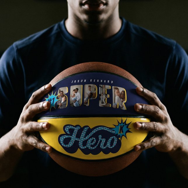 Personalized #1 Dad Superhero Photo Collage Father Basketball (Personalized #1 Dad Superhero Photo Collage Father Basketball)