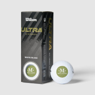 Personalized 1-letter Monogram Olive-Green Golf Balls