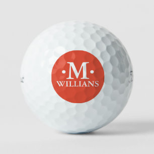 Personalized 1-letter Monogram Orange Red  Golf Balls