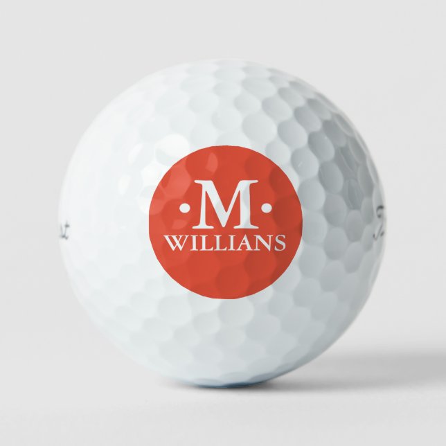 Personalized 1-letter Monogram Orange Red  Golf Balls (Front)