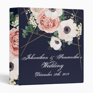 Personalized 1" Wedding Binder Geometric Navy Blue