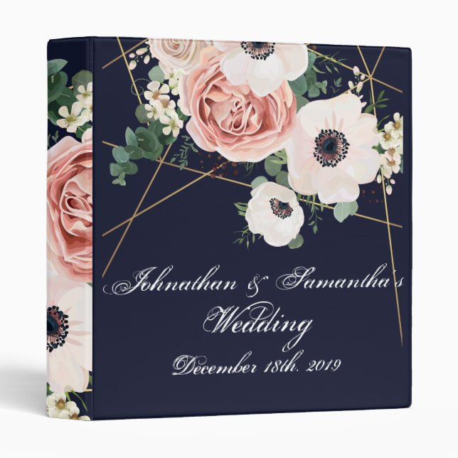 Personalized 1" Wedding Binder Geometric Navy Blue (Front/Spine)