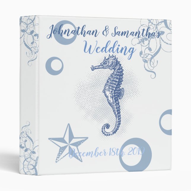 Personalized 1" Wedding Binder Seahorse Sea Ocean (Front/Spine)