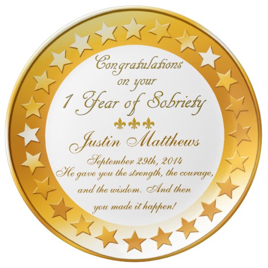 Personalized 1 Year Sobriety Anniversary Plate (Front)