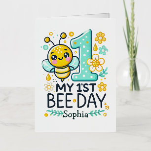 Personalized 1st Bee Day Foil Greeting Card