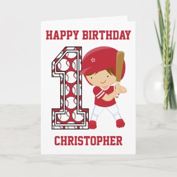 Personalized 1st Birthday Baseball Batter Red Card by CelebrationBazaar at Zazzle