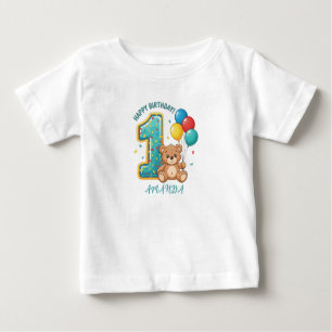 Personalized 1st Birthday Bear Baby T-Shirt