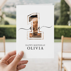 Personalized 1st Birthday Boy Girl Photo One Year Card