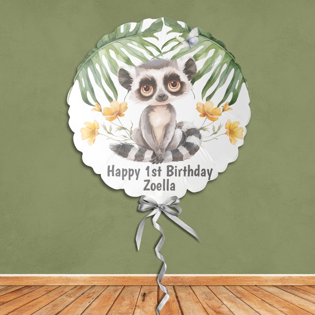  Personalized 1st Birthday Decor Balloon (Safari Jungle Monkey Yellow Flowers Butterfly Tropical Leaves Birthday Balloon)
